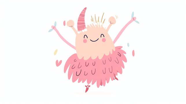 pink monster dancing with tutu, party hat clip art preview