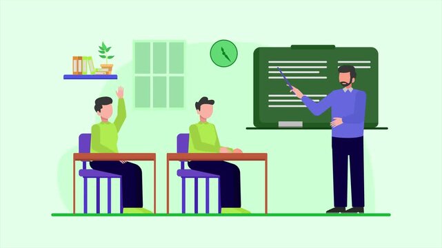 Animated video Lecturers teaching in class concept. Full length animation illustration. High quality 4k footage.