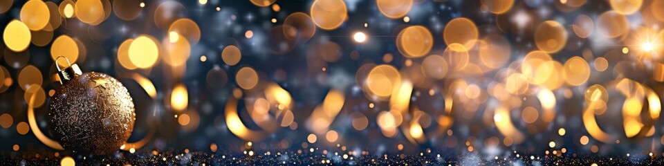 Fototapeta premium Festive New Year Background with Copy Space for Text: Elegant Holiday Celebration Design. Sparkling Decorations, Glittering Lights, and Seasonal Elements Create a Joyful Atmosphere for Greeting Cards 