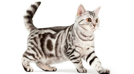 Obraz premium Silver Classic Tabby Cat Standing on White Background
