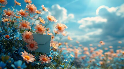 Spring flower greeting card mockup with envelope and ample space for customized text