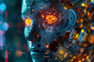 Close Up of a Robot's Face.