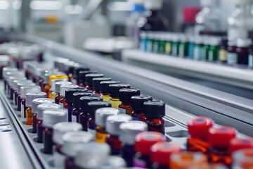 Fototapeta premium Pharmaceutical laboratory with pills and equipment