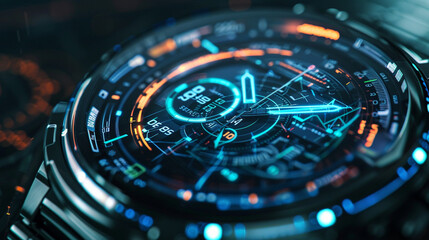 Close-up of an advanced smartwatch displaying complex data