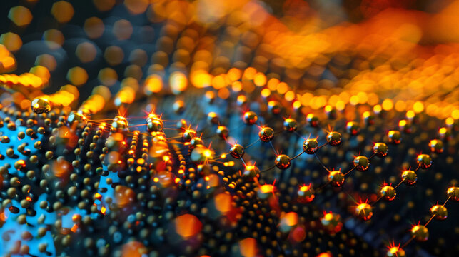 Close-up of a nanobot swarm assembling a small structure