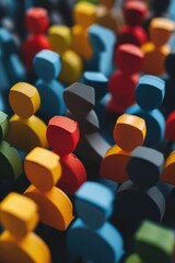 Bright colored wooden figures representing a crowd.