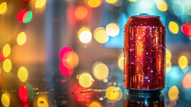 Red Soda Can with Bokeh Lights