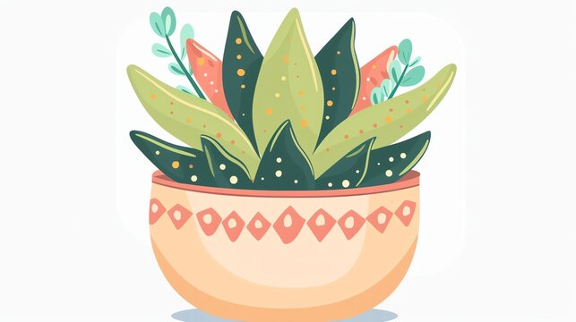 colorful potted plant, green leaves, white background clip art preview