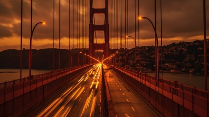 Obraz premium Golden Gate Bridge at Sunset with Traffic