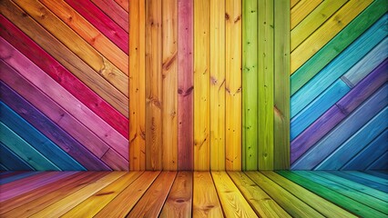 Colorful geometric wooden housewall with a vibrant rainbow design , rainbow, rhapsody, colorful, qubic, cubist, canvas, house