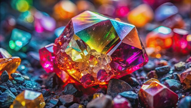 Close up of a multicolored garnet crystal background stone
