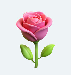 3d pink rose flower isolated. Vector 3d rose icon. Romance design element. Cartoon vector illustration