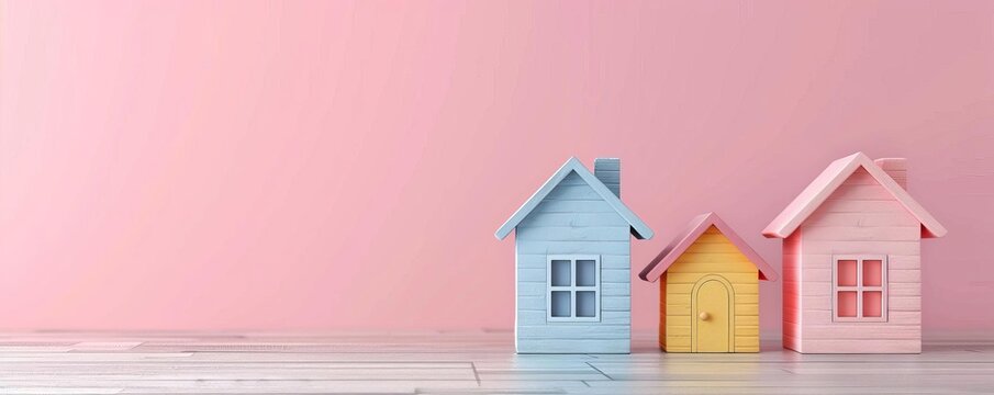 Escrow, real estate concept, photo realistic, flat design, banner, copy space, isolated pastel background