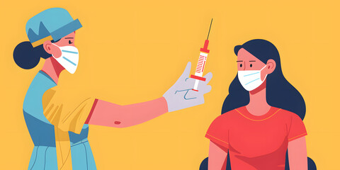 Woman refuses compulsory COVID vaccination doctor attempts to give shot. Concept COVID-19, Vaccination, Compulsory, Resistance, Medical Ethics