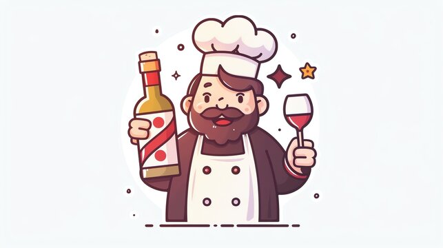 chef holding wine bottle and glass clip art preview