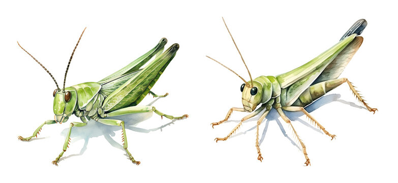 Grasshopper, watercolor clipart illustration with isolated background.