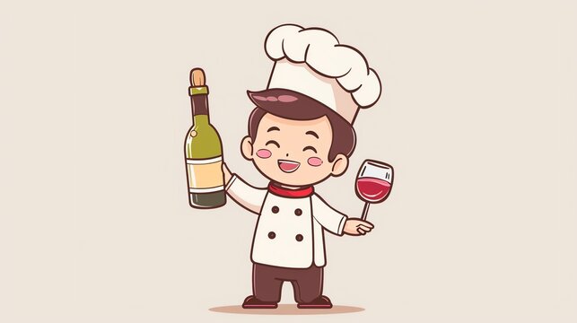 chef holding wine bottle and glass clip art preview
