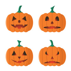 Halloween pumpkins set. Jack-o-lantern. Vector illustration.