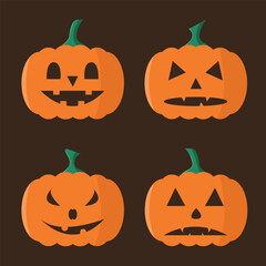Halloween pumpkin icons set. Scary faces concept. Flat style vector illustration.
