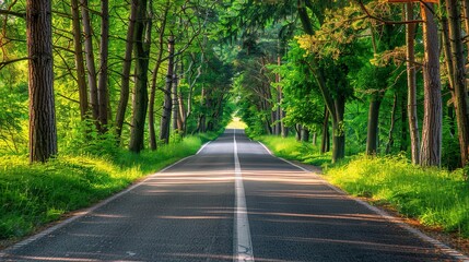 Fototapeta premium Straight road with green nature background shot 