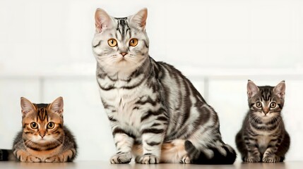 Obraz premium American Shorthair Cats And Kittens Sitting Together