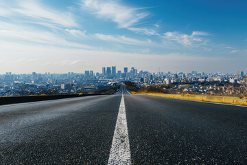 Fototapeta premium a road with a view of a city and a city in the background.