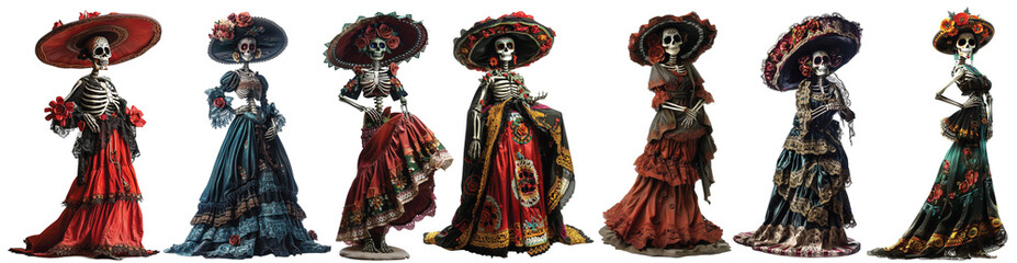 Obraz premium Pack of La Calavera Catrina model isolated on transparent