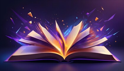 Futuristic technology low polygonal glowing open book isolated on dark background.