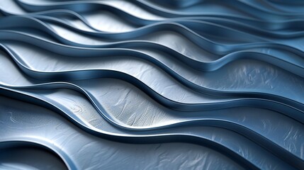 Obraz premium Layered wave 3D lines, serene blue and silver background, flowing patterns and soft shadows, tranquil effect, modern and calming composition.