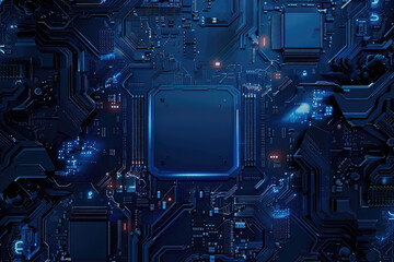 Fototapeta premium dark blue technology chip background with copy space