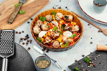 Escargot snail filled with garlic