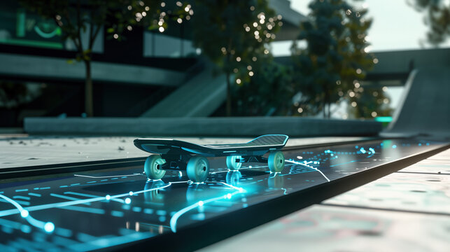 Innovative Electric Skateboard Charging Station with Holographic Navigation and Speed Control for Sustainable Urban Travel