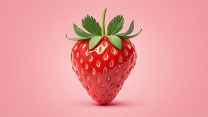 A single, juicy strawberry placed on a soft pink background, perfect for showcasing sweetness and vibrancy.