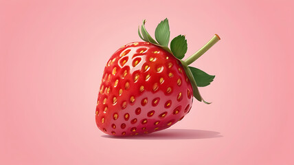 A single, juicy strawberry placed on a soft pink background, perfect for showcasing sweetness and vibrancy.