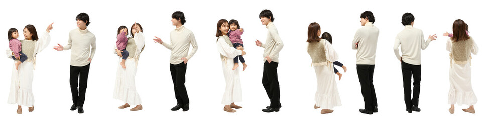 ファミリー3人　人物切り抜き5アングル