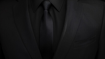  Elegant Black Suit with Tie on Dark Background, Emphasizing Professionalism and Formal Wear, Ideal for Business and Corporate Themes
