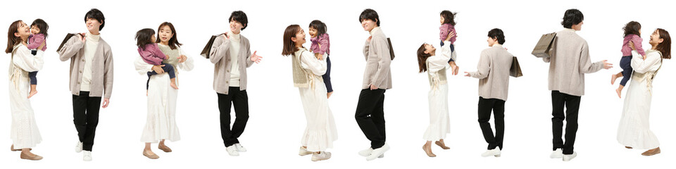 ファミリー3人　人物切り抜き5アングル