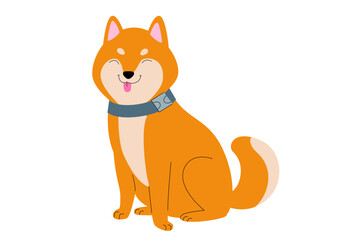 Shiba Inu dog isolated on white background. Japanese dogs breed. Happy dog illustration. Simple flat vector design for print.