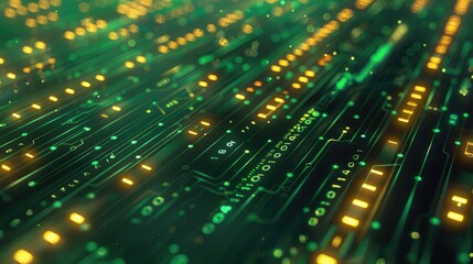 A close-up of a digital matrix with rows of glowing green numbers.