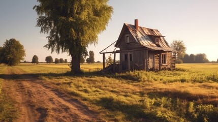 Obraz premium Rustic Abandoned House in a Field