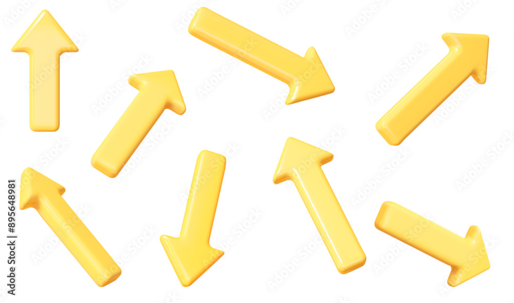 Aufkleber 3d set of yellow click cursor icon. mouse arrows pointing in different directions. stock vector illu