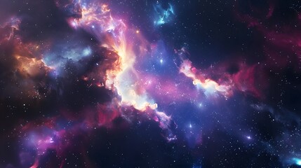 Naklejka premium Abstract Cosmic Scene: An abstract background depicting a cosmic scene with stars, nebulae, and galaxies. 