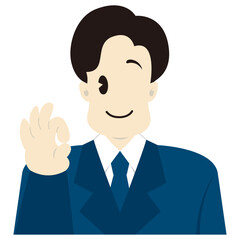 OKサインを出すビジネスパーソンの男性　おしゃれなベクターイラスト