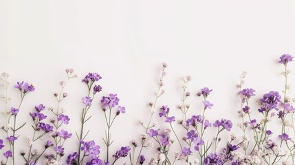 Naklejka premium Beautifully arranged purple flowers on a white background, perfect for design and artistic endeavors