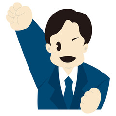 拳を突き上げて笑顔で応援するビジネスパーソンの男性　おしゃれなベクターイラスト
