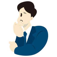 顎に手を当てて考え込むビジネスパーソンの男性　おしゃれなベクターイラスト