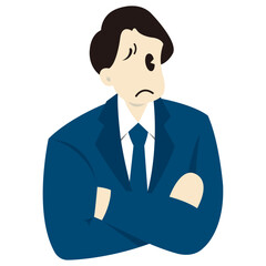 腕を組みながら考え事をするビジネスパーソンの男性　おしゃれなベクターイラスト