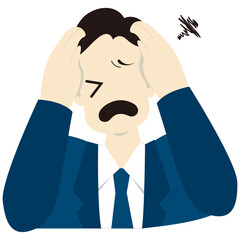 頭を抱えて悩むビジネスパーソンの男性　おしゃれなベクターイラスト