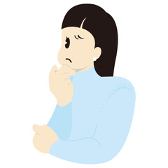 顎に手を当てて考え込む女性　おしゃれなベクターイラスト