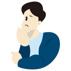 顎に手を当てて考え込む男性　おしゃれなベクターイラスト